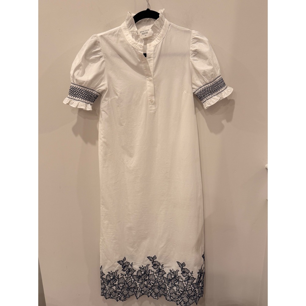 Tuckernuck Hyacinth House White Blue Embroidered Midi Dress XXS NWOT